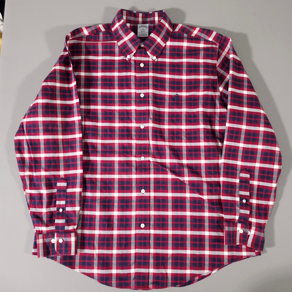 Brooks Brothers Button Down Shirt Mens XL Red Plaid Regent Non-Iron Cotton